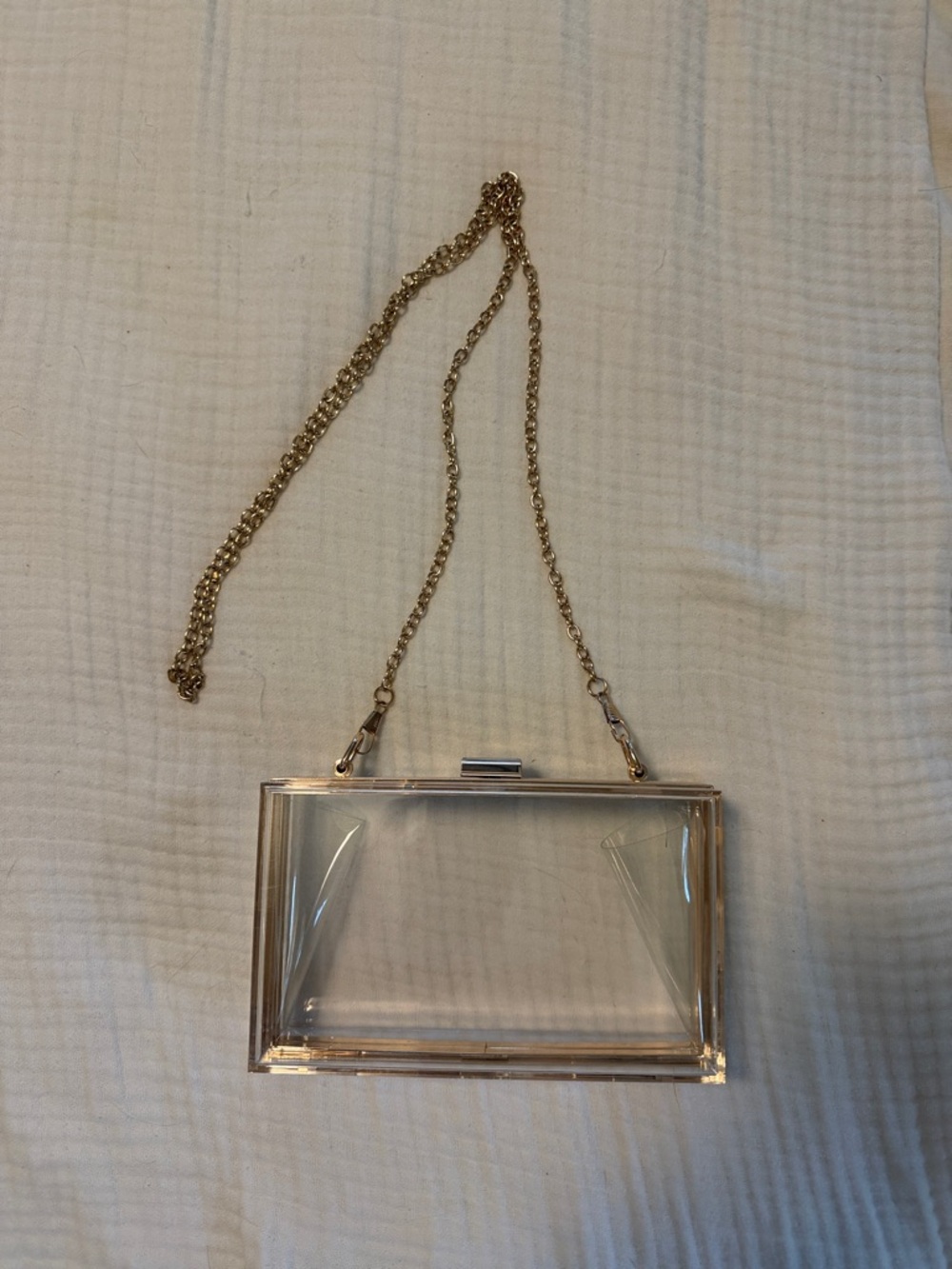 Clear Box Clutch with Gold Chain Strap